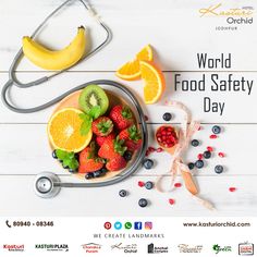 an advertisement for world food safety day with fruits and vegetables