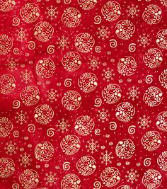 a red background with gold snowflakes and swirls