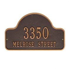 the address plaque for 350 melrose street is shown in bronze and black with an orange border