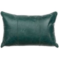 a green leather pillow on a white background