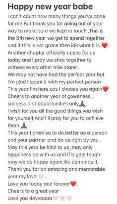 the text on this page says happy new year babe, and it is written in red