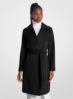 Wool Blend Wrap Coat Wool Wrap Coat, Michael Kors Outlet, Classic Coats, Wrap Coat, Black Felt, Felted Wool, And Dresses, Outerwear Coats, Wool Jacket