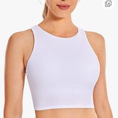 Built In Sports Bra, Brand New Tops With Built In Bras, Running Fits, White Workout Top, Sport Top, White Crop, Sports Top, Workout Tops, Athletic Tank Tops, Sports Bra