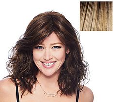 Fun, flirty, and feminine, the Hairdo Courtside Waves wig is a shoulder-length, softly layered bob that cascades gently around the face, creating a stylized yet casual feel.  And because it is made with Tru2Life synthetic hair, it can be curled or straightened with thermal styling tools depending on your desired look.  How do I use it: First, remove the wig from the packaging and give it a good shake to loosen up the style. If your hair is short, simply comb it back. For mid-length to long hair, Medium Haircuts For Women, Haircuts For Long Hair With Layers, Medium Haircuts, Faux Hair, Short Curly Wigs, Best Wigs, Layered Bob, Haircuts For Long Hair, Teen Hairstyles