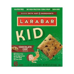 a package of cookies with chocolate chips on top and the label for carabar kid