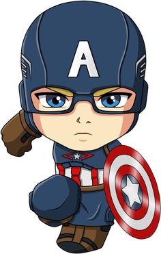 a cartoon character with glasses and a captain america costume, holding a shield in one hand