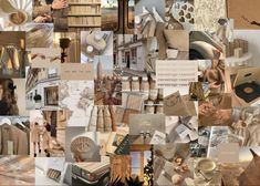 a collage of photos with many different things in the background, including books and hats