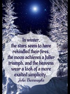 a quote that reads in winter, the stars seem to have refinded their fires