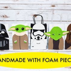 star wars inspired handmade gift bags with foam pictures on them and the words handmade with foam pieces