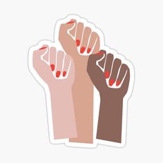 two hands with red nail polish holding each other's fists sticker on a white background