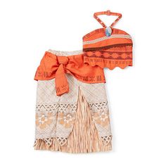 an orange and white dress with fringes on it