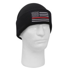 Thin Red Line Acrylic Watch Cap This new, Classic Black Watch Cap (Beanie) features the Thin Red Line USA flag. This is NOT a cheap 'patch' hat that you may have seen elsewhere - it is directly embroidered on the front. Show your support for Firefighters, EMT's, First Responders, and Law Enforcement by wearing this fine looking ball cap. The Thin Red Line Flag is a symbol of respect for our Fire Fighters and other First Responders.  This hat is made of a warm, Acrylic Knit fabric and is a "one s Red Line Flag, Flag Embroidery, Watch Cap, Cuff Watch, First Responders, Military Outfit, Winter Hats Beanie, Red Line, Ear Warmers