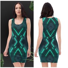 Make a glowing statement and look fabulous in the Summer or anytime in this Women's Teal Fitted Bodycon/Mini Dress Outfit with a Unique Neon Techno Glow Design! * 82% polyester, 18% spandex * Fabric weight: 6.78 oz/yd² (230 g/m weight may vary by 5% * Made with smooth, comfortable microfiber yarn * Material has a four-way stretch Refer to Sizing Chart above in Photo Section Other Bodycon/Mini Dresses: https://www.etsy.com/shop/zazzdesignz/?etsrc=sdt&section_id=45551027 Techno Dress, Outfit Dance, Glow Design, Mini Dress Outfits, Dress Outfit, Clothing Apparel, Mini Dresses, Bodycon Mini Dress, Sizing Chart