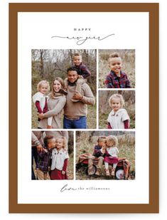 a christmas card with four photos and the words merry