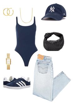 yankees baseball game day outfit inspo ideas fashion denim bodysuit hat adidas Yankees Outfit, Mode Tips, Body Suit Outfits, Looks Street Style, Looks Black, Gameday Outfit, Outfits With Hats, Mode Inspo