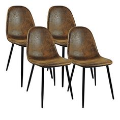 four brown chairs sitting next to each other