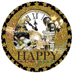 Happy New Year Metal Sign: Gnome Champagne Gifts - Made In USA BBCrafts.com Champagne Gifts, Champagne Gift, Green Wreath, Champagne Bottles, Shades Of Gold, Create Sign, Lush Green, Holiday Decorations, Holiday Spirit