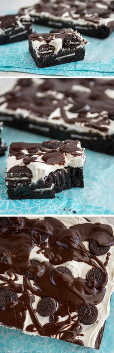 two pictures of oreo cookies and ice cream cake