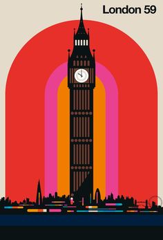 the big ben clock tower towering over the city of london, england in retro style