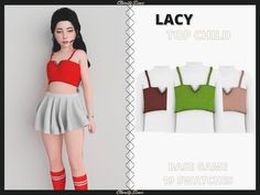 an image of a woman in a skirt and top with text that reads lacy top child base game 19 swatches