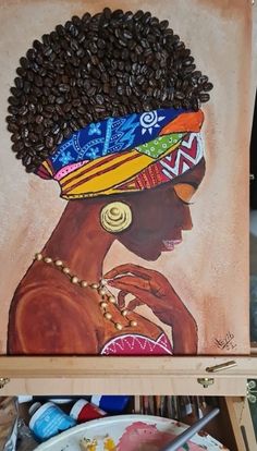 a painting of a woman with an afro hairstyle on it's head is shown