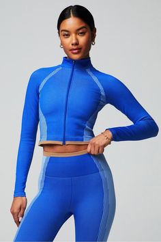 Seamless Fusion Jacket Fabletics blue female Activewear >> Womens >> Jackets & Outerwear >> Jackets regular Chafe-Resistant/Moisture-Wicking Women Sporty Outfits, Female Activewear, Sports Jackets Women, Workout Fits, Skating Outfits, Womens Jackets, Dance Fashion, Sports Wear, Workout Outfit