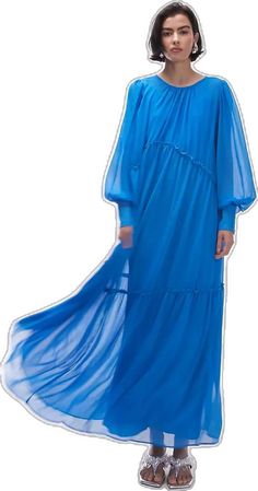 Blue Tiered Chiffon Maxi Dress, Flowy Blue Tiered Maxi Dress, Blue Chiffon Long Maxi Dress, Blue Chiffon Maxi Dress, Blue Fashion, Asos, Topshop, Maxi Dress, Collage