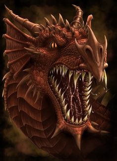 a close up of a dragon's head with its mouth open and sharp teeth