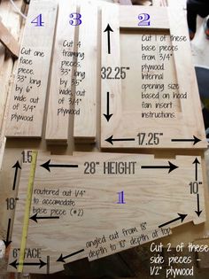 the measurements for different pieces of wood are shown in this image, with numbers on them