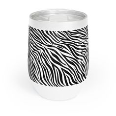 a black and white zebra print tumbler cup