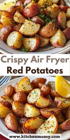 crispy air fryer red potatoes on a white plate