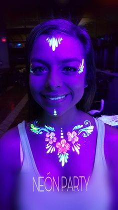 Face Paint Neon, Neon Face Paint Ideas, Glow Face Paint, Adult Face Painting