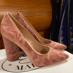 Beautiful Mauve Pink Pumps. Suede With Beautiful Detailing. Elegant Pink Heels With Stacked Heel, Pink Suede Heels With Pointed Toe, Pink Velvet Heels, Purple Suede Heels With Pointed Toe, Pink Slip-on Heels Made Of Synthetic Material, Pink Suede Heels With 4-inch Heel, Pink Suede Pumps, Pink Pumps, Mauve Pink