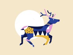 an illustration of a deer with antlers on it's back, standing in front of a full moon