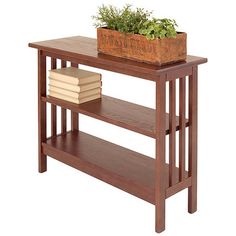 a wooden shelf with two shelves on each side and one shelf below it, against a white background