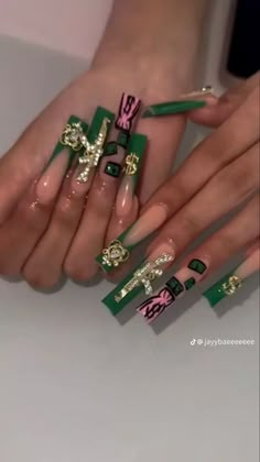 Backwoods Nails Acrylic, Money Bag Nails Designs, Xl Long Nail Designs, Long Grunge Nails, Money Acrylic Nail Design, Xl Birthday Nails, Thug Nails, Money Bag Nails, Dramatic Nails Designs