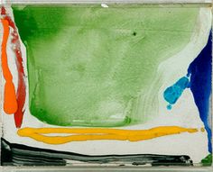 an abstract painting with green, orange and blue colors on it's edges is shown