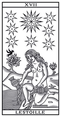 the star tarot card is shown in black and white