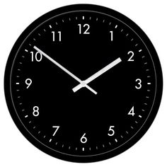 a black clock with white hands and numbers