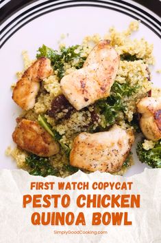 a white plate topped with chicken and quinoa