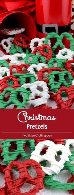 christmas pretzels are stacked on top of each other