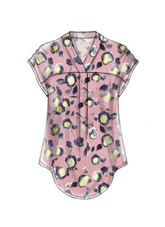 a drawing of a pink shirt with yellow and black flowers on it's chest