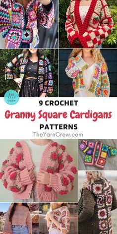 the 9 crochet granny square cardigans pattern is shown