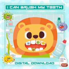 an animal with teeth and mouth is shown in the poster for this video game, i can brush my teeth