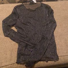 New Black Sheer Glittered Shirt Sz M ! Shiny Top For Night Out In Fall, Shiny Tops For Night Out In Fall, Trendy Metallic Tops For Fall, Glamorous Long Sleeve Glitter Tops, Glamorous Shiny Top For Fall, Metallic Long Sleeve Tops For Party Season, Sparkling Long Sleeve Tops For Party Season, Shimmer Stretch Tops For Night Out, Metallic Stretch Tops For Party Season