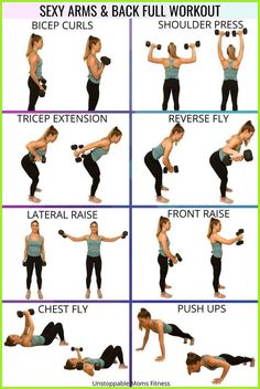 a woman doing exercises with dumbbells to build her arms and back full workout