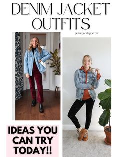 Here some great ideas of ways you can wear your denim jacke! Perfect for fall or spring Dressy Jean Jacket Outfits, Denim Jacket Outfit Ideas, Jacket Outfit Ideas, Dressy Jeans, Jeans Outfit Fall, Best Winter Outfits, Jean Jacket Outfits, Denim Jacket Outfit, Cold Weather Fashion