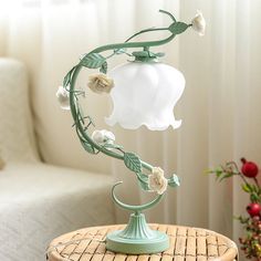 Rose Ceramic Nightstand Lamp Pastoral 1 Head Living Room Table Light with Bud Cream Glass Shade Green Clearhalo 'Lamps' 'Table Lamps' Lighting' 2092345 Shabby Chic Colors, Nightstand Lamp, Cute Bedroom Decor, Elegant Living Room, Dream Room Inspiration, Elegant Living, Ceramic Lamp, Cute Room Decor, Room Inspiration Bedroom