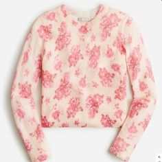 This Pretty Printed Sweater Is Made With Fuzzy Brushed Wool For A Super-Cozy Feel And Features A Bright, Floral Pattern. Throw It On With A Pair Of Jeans For A Awesome Outfit. J Crew Women, Floral Sweater, Jcrew Women, Cool Sweaters, Printed Sweater, Rose Garden, Sweater Sleeves, Crewneck Sweater, Pink Sweater