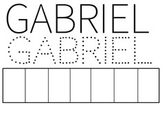 the word gabril is written in black and white with dotted lines on it